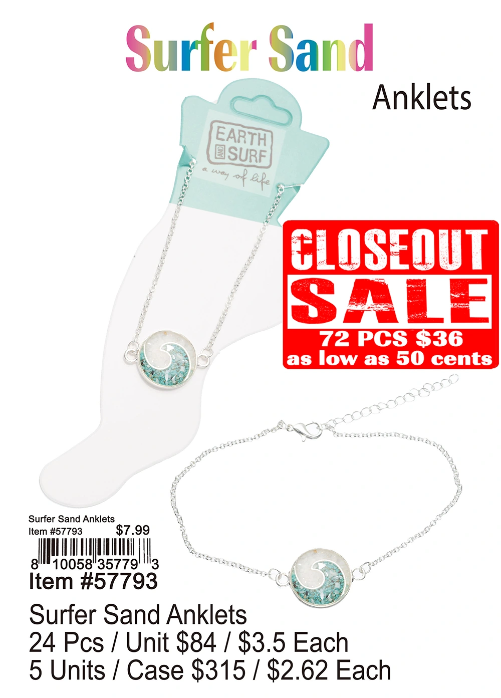 Surfer Sand Anklets - Closeout 72 Pcs.